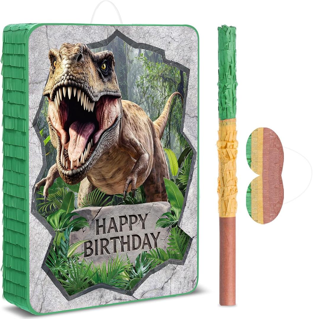 Dinosaur Piata Set Dino Themed Piata with Stick and Blindfold Girls Dinosaur Birthday Party for Animal Theme Party Decoration Baby Shower Game Supplies(Large Dino)