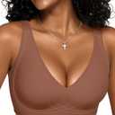 Vertvie Wireless Bras for Women Support Lift Deep V Seamless No Underwire Jelly Push Up Bra Plunge Full Coverage Bralettes (Medium, Coffee)