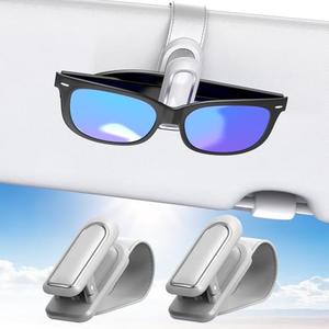Veharvim Sunglass Holder for Car (2 Pack, One-Handed Operation, Gentle & Secure Hold, Silicone Padded, Universal Fits Sunglass and Car Visor) - Sunglasses Clip for Car Visor (Grey, 2 Pack)