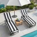Outdoor Chaise Lounge Cushion Set of 2 with Head Pillow and Side Pockets, Water Repellent & Weather Resistant Patio Recliner Lounge Chair Cushions for Lawn, Pool & Beach (Black Stripe, 72" x 21")