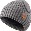 Beanie for Men Women, Winter Warm Hat with Fleece Lined, Thermal Kint Beanie Ski Cuffed Cap for Cold Weather (Lightgrey)