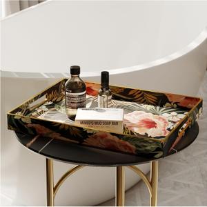 Couch Bed Table Trays for EatingLarge Plastic Kitchen Tray for CounterSmall Trays Decorative for Living RoomBlack and Red Flower