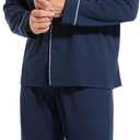 SlumberMee Mens Cotton Pajamas Set Soft Warm Long Sleeve Luxury Pjs 2 Piece Brushed Fleece Lining Sleepwear with Pockets, S