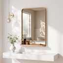 Novabright 28x18 Inch Bathroom Mirror with Shelf, Gold Metal Frame, 2 in 1