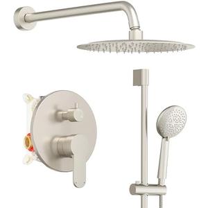 Gabrylly Shower System Brushed Nickel, Slide Bar Shower Faucet Set with High Pressure 10" Rain Head and 5-Setting Handheld Spray, 2 Way Pressure Balance Valve Trim Kit