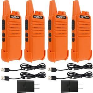 Retevis RT22 Rechargeable Walkie Talkies, Long Range Two Way Radio for Adults, Portable Handheld Radio, Voice Activated, Emergency Alarm, Upgraded Type-C Charging, Outdoor Hiking Travel(4 Pack, Orange)