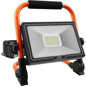 LTE 50W LED Work Light, 4300LM 500W Equivalent Portable Light IP66 Waterproof Outdoor Flood Lights 16.4FT Cable with Plug Switch, 5000K Daylight, Adjustable Job Site Lighting for Garage Workshop