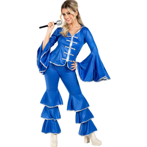 fun shack 70 Disco Costume for Women Blue Flares, Disco Queen Jumpsuit, Retro Dance Outfit for Parties, XXL