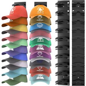 Vrurc Hat Organizer for Baseball Caps 2 Pack, Wall-Mounted Strong Adhesive Hat Racks with Two Mounting Options, Holds Up to 20 Hats, Cap Hanger Display for Door Closet Multi-Layer Hat Storage-Black