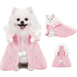 KOUPA Pet Wedding Costume for Cat Small Dogs, Sparkly Cat Clothes Tulle Cloak for Puppy Kitten, Halloween Dog Outfit Suit for Party Holiday Christmas, Pink