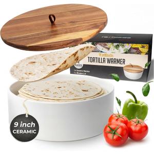 Tortillada - Tortilla Warmer Ceramic with Lid 9 Inch, Bread Warmer, Pancake Warmer, Tortilla Holder with Lid - Microwave-Safe