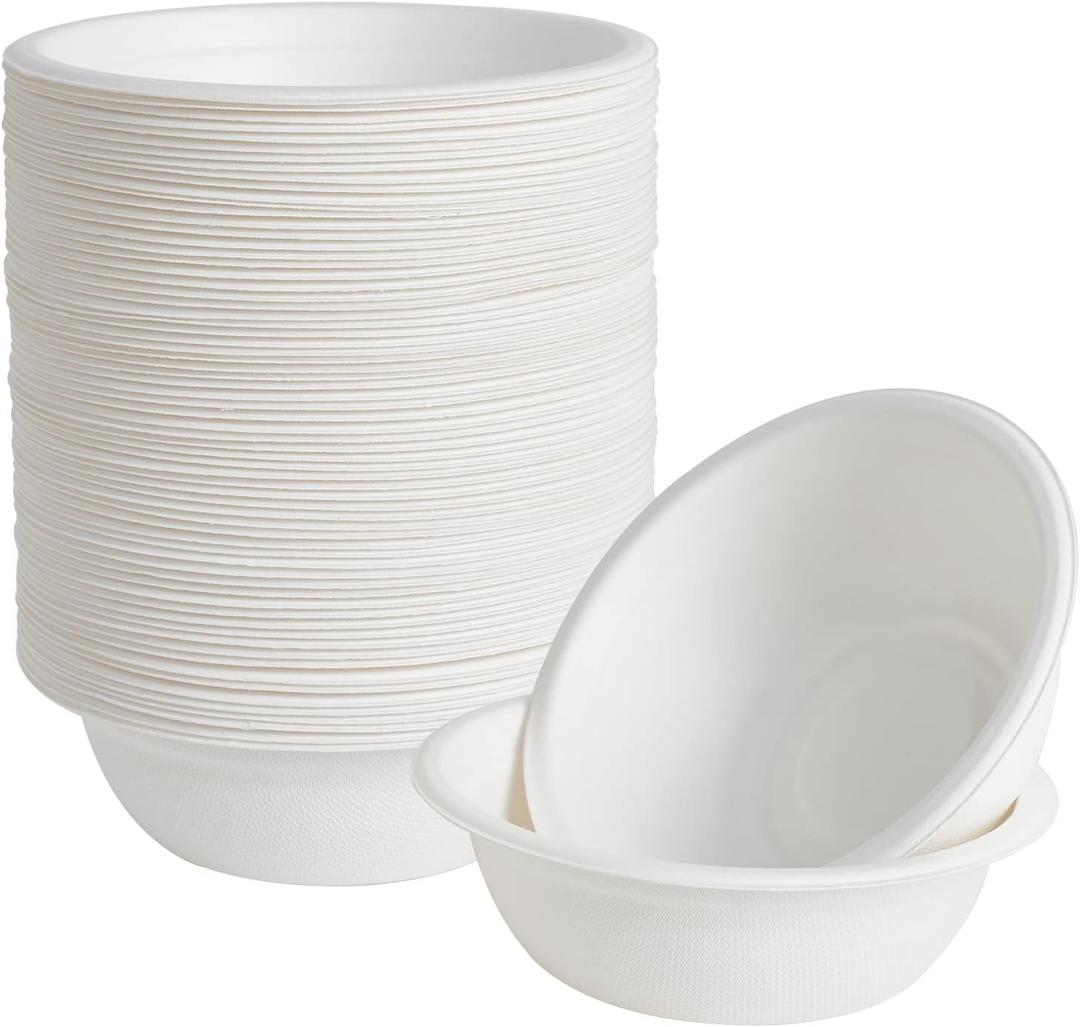 ECOLipak 150 Pack 12 oz Paper Bowls Disposable, Heavy-Duty Biodegradable Compostable Bowls Made of Natural Sugarcane Bagasse, Suitable for Salad, Dessert, Milk, Cereals