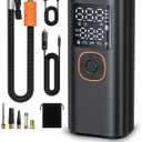 Tire Inflator Portable Air Compressor, 160PSI Fast Inflation Air Pump For Car Tires with Digital Pressure Gauge, LED Light and Auto Shut-Off Portable Air Pump for Car, Motorcycle, Bike (Black/Orange)