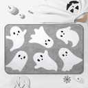 Tinideya Halloween Ghost Bathroom Rug 20 x 32 Inch Cute Spooky Halloween Bathroom Decor Non Slip Bath Mat Machine Washable Ghost Shower Floor Mat for Bath Home Decor(Gray, White)