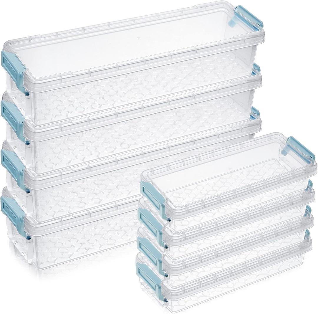 Gueevin 8 Pcs Plastic Pencil Case Stackable Clear Pencil Box with Latching Lid Long Plastic Stationery Pen Case Bulk for Crayon Marker Drill Bits School Office Supplies, 2 Sizes Clear