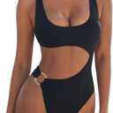 SUUKSESS Women Sexy One Piece Tummy Control Swimsuit Cutout Backless Bathing Suit (M, Black)