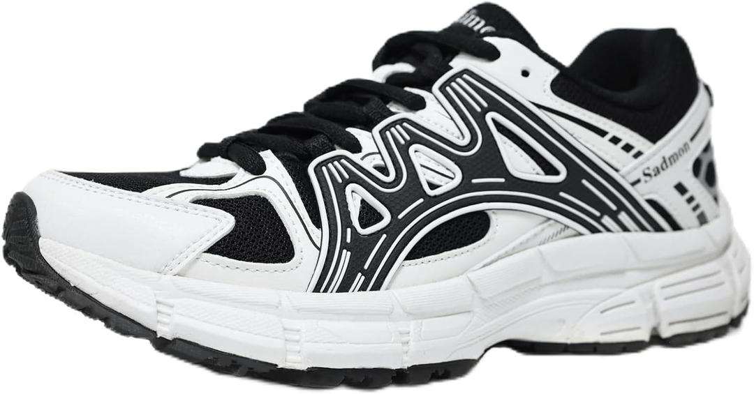 Men's Slip Resistant Trail Running Shoes - Supportive Athletic Shoes for Outdoor Fitness Walking, Road Running and Gym Training (5, Black White Light)