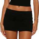 Fold Over Mini Skirts for Women Y2k Low Rise Bodycon Sweat Short Skirt Cute Going Out Micro Mini Skirt Streetwear (Black) Medium