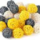 DomeStar 24PCS Yellow Decorative Balls for Bowl Centerpiece, 2 Inch Rattan Balls Bowl Fillers Decor - Wicker Twig Orbs Spheres, Wedding Home Vase Table Decor