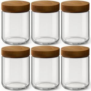 Osfel 16oz 5 Pack Overnight Oats Containers with Lids, Glass Mason Jars with Acacia Wood Airtight Lids, Wide Mouth Meal Prep Storage Jars for Yogurt, Chia Pudding, Salad, Parfait, Snacks, Spice
