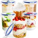 Qiuttnqn 6 Pack Overnight Oats Containers with Lids,16 oz Plastic Leak Proof Oatmeal Container,Portable Food Storage Container,Reusable Oats Cereal Yogurt Milk Meal Prep Jars (Blue)