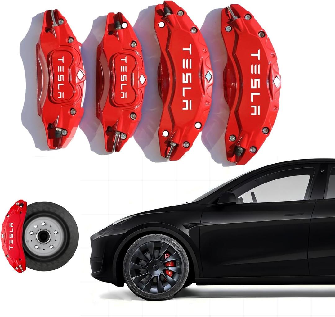 Caliper Covers for Compatible with for Tesla Model Y Accessories, 2020-2024 19 20 Inch Wheel Hub Front and Rear Brake Caliper Covers - Red Front and Rear Brake Not for Model 3 (Model Y 2020-2024)
