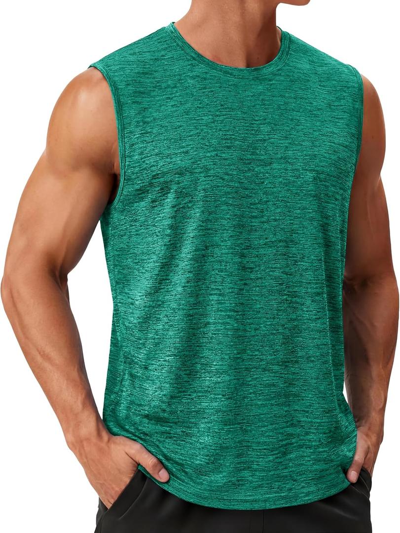 TACVASEN Men's Sleeveless Tee Shirt Quick Dry Workout Gym Tank Tops Summer Cooling Bodybuilding Muscle Shirts (Green, M)