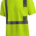 SKSAFETY High Visibility Safety Shirts for Men with Reflective Tapes - Quick Dry Class 2 Hi Vis Construction Work Shirts for Men, Short Sleeve Breathable Birdeyes T-Shirts with Pocket Yellow (X-Large)