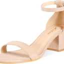 Ankis Nude Silver Black Heels Women's Open Toe Ankle Strap Block Chunky Low Heeled Sandal Comfortable Office Wedding Dress Pump Shoes Standard Size 2.25 Inches Heel Design, Nude Suede, 7.5