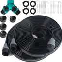 Sprinkler Flat Soaker Hose 50 ft (25 ft 2-pack) with Garden Staples and Splitters, PVC Drip Line Irrigation Hose for Lawn, Garden Beds (Black)