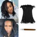Loc Extensions Human Hair 8Inch 0.4cm Width 30 Strands Dreadlock Extensions Full Handmade Permanent 100% Human Hair Can Be Dyed Bleached Curled for Women Men Kids Natural Black