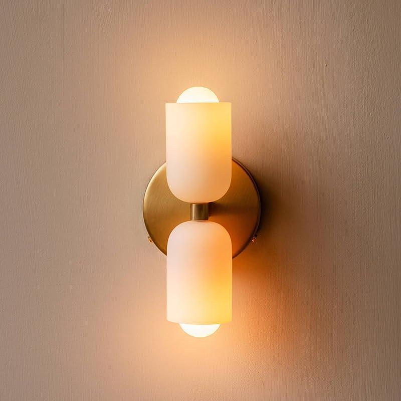 Led bulb wall lights, vintage French wall sconces with white glass shade, colourful metal wall lighting, wall lamp for bedroom, reading, study, bedside, hallway, living room, entryway (Hardwire) (Golden)