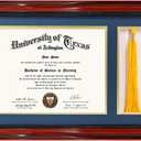 GMFrames Solid Wood Diploma Frame with Tassel Holder for 8.5x11 Certificate with Navy over Gold Mat,Cherry Finish with Intricate Black Rope Detail,UV Protection Acrylic, 11x17 for 8.5x11 with Tassel