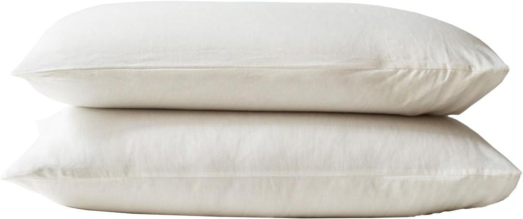 TOSMO Pure Linen Pillowcases 1 Pair, 100% French Natural Flax Pillow Cases (Queen, 20x30 inches) - Off White