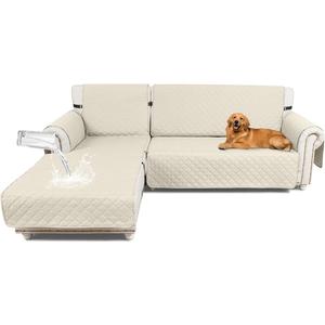 Upgraded Sectional Couch Covers 100% Waterproof L Shaped Sofa Slipcover Reversible Chaise Lounge Cover for Sectional Sofa Cover for Pets Cat Dog Kids Family (Large, Ivory) (Ivory White)