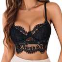 Avidlove Lace Bralettes for Women Y2k Strap Bustier Cami Top V Neck Camisole Lingerie (Medium, Black)