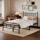 Homeiju Twin Size Bed Frame with Headboard, Heavy-Duty Platform with Metal Slats Support, No Box Spring Needed/Easy Assembly, Matte Black