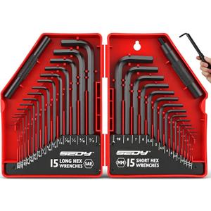 SEDY 32-Piece Hex Key Wrench Set, Metric and SAE Allen Wrenches (0.028-3/8 inch, 0.7-10 mm) L Shape Allen Keys, Chrome Vanadium Steelwith 2x Extension Handle