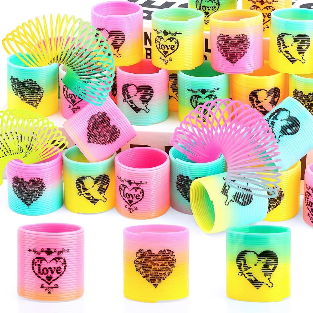 CLEVERZONE 36 Packs Spring Rainbow Magic Fidget Stress Coil Mini Springs Bulk Toys Valentine's Day Wedding Party Favor Goodie Bag Stuffers For Kids Boys Girls (Love)