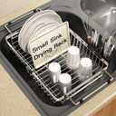 Small Expandable Over The Sink Dish Drainer Drying Rack In Stainless Steel Metal For Kitchen, Counter Space Saving Compact Above Plate Dryer Strainer, Adjustable Hanging Inside Sink Wire Drain Holder (Silver)