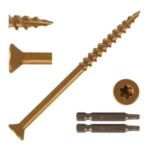 T.K.Excellent Deck Screws 3 Inch Wood Screws Outdoor #10 x 3, 175 Pcs, Rust Resistant Structural Fence Screws Torx Drive Screw, for Gazebos or Siding, Two T25 Bits, Brilliant Brown/Tan Ruspert Coating
