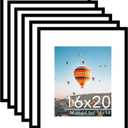 JCJMY 16x20 Picture Frame Set of 6 with 11x14 Mat, Black 16 x 20 Poster Frames with Shatter Resistant Plexiglass, Display 11 x 14 with Mat or 16 by 20 Without Mat, Sturdy Wall Hanging Frame, 6 Pack