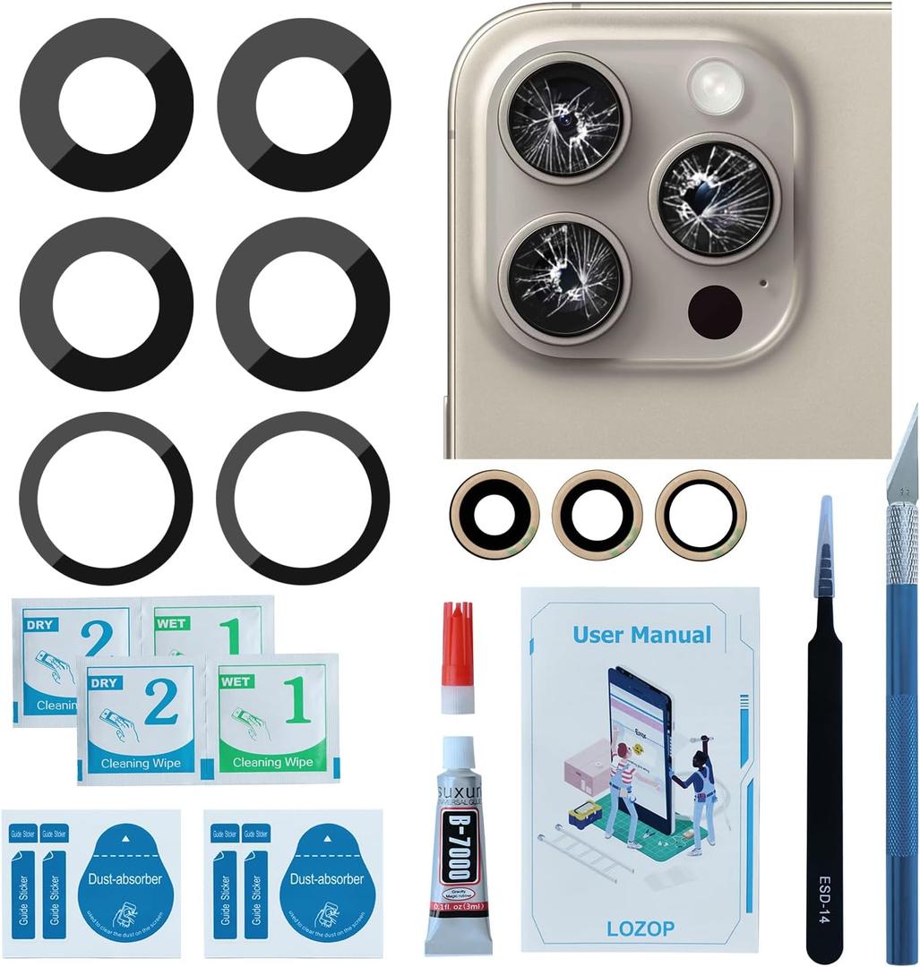 2 Sets Rear Camera Glass Replacement with Adhesive Pre-Installed, Repair Tools and Installation Manual Compatible with iPhone 15 Pro Max