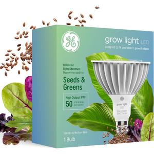 GE Grow LED Light Bulb, PAR38 Flood Light, Indoor LED Grow Lights for Plants, Seeds and Greens, Balanced Light Spectrum, 25,000 Hours Lifespan, 50 PPF, 1 Pack 