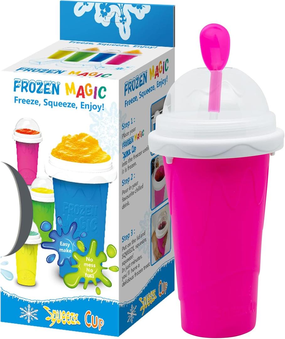 Slushy Maker Cup, Slushie Cup Maker, Milk Cola Juice Squeeze Cup, Magic Quick Freeze Cup, Cooling Cup, Smoothies Cup with Lids and Straws for All Age (Pink)