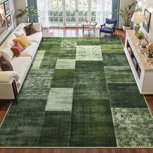 DweIke Washable Area Rugs 6x9 for Living Room, Large Modern Geometric Green Soft Patchwork Carpet, Non-Slip Stain Resistant Throw Rug for Bedroom Dining Room Office Home Decor