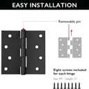 10-Pack 4-Inch x 4-Inch Interior Door Hinges with Square Corners, Matte Black, Heavy Duty Steel Construction, Left- or Right-Handed Design House, 188995