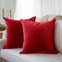 Encasa XO Velvet Throw Pillow Covers 24x24 in (60x60 cm) - Red - No Inserts, Pack of 2 Cases | Solid Plain Dyed Soft & Smooth, Square Decorative Cushion Covers for Living & Bedroom