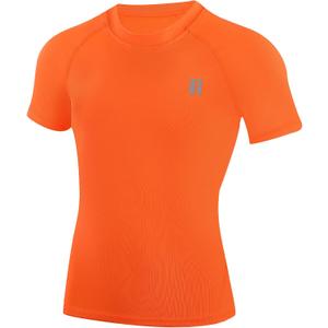 Runhit Boys Compression Shirt Short Sleeve Youth Basketball Undershirt Kids Quick Dry Athletic Base Layer T-Shirt Orange L