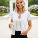 GRACE KARIN Women Short Sleeve Cardigan, 2026 Summer Knitted Sweater Tops, Basic Crew Neck Crop Outfits (White, M)